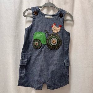 Mud Pie 12-18 months Tractor Farm Denim Onesie